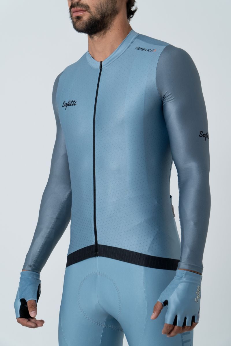 Jersey Manga Longa Masculino Semplicitá Azul Polvo