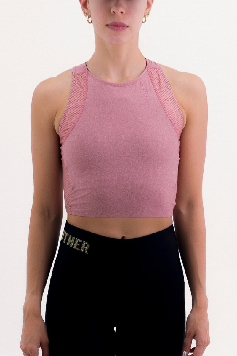 Top Corrida Fem Cropped Pocket Rose