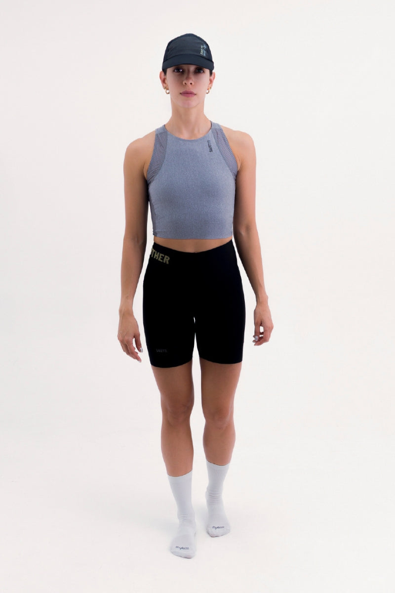 Top Corrida Fem Cropped Pocket Gray