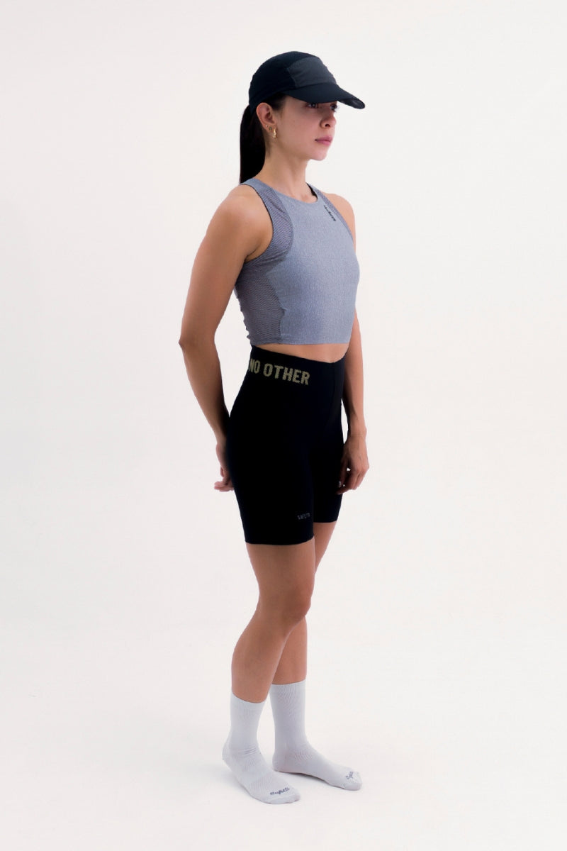 Top Corrida Fem Cropped Pocket Gray