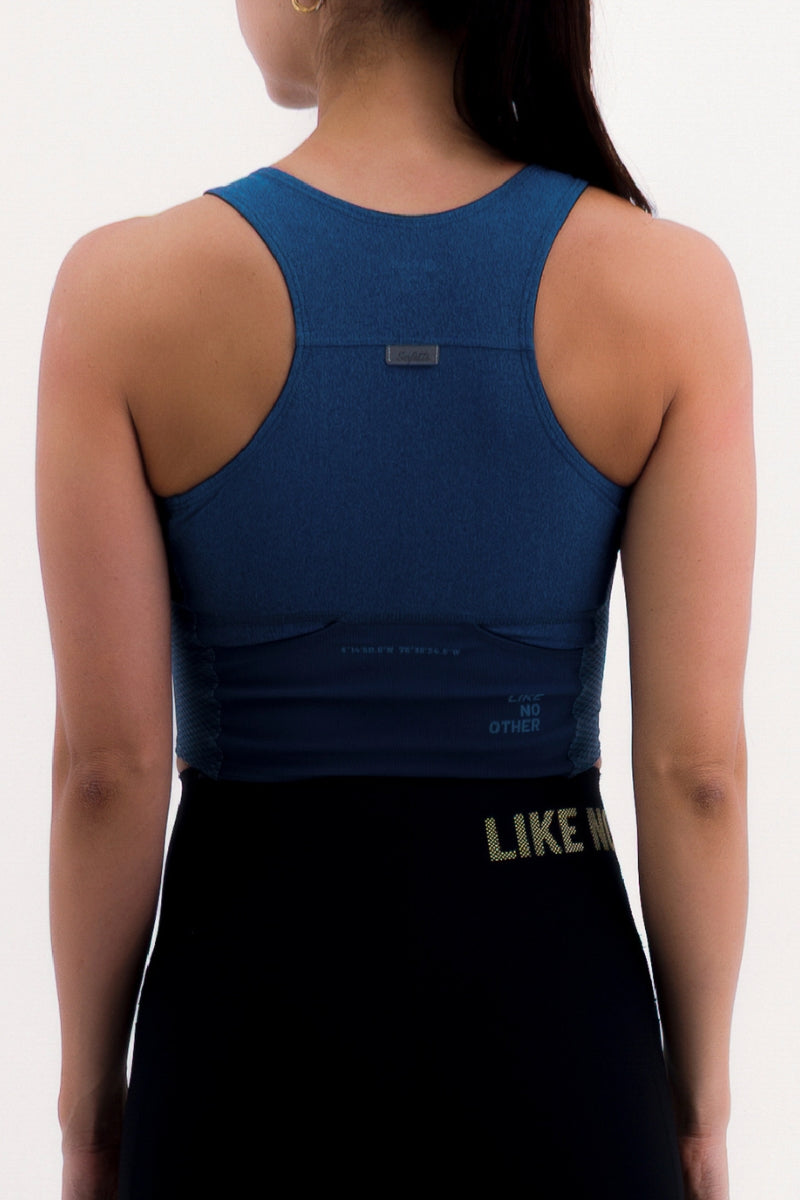 Top Corrida Fem Cropped Pocket Blue