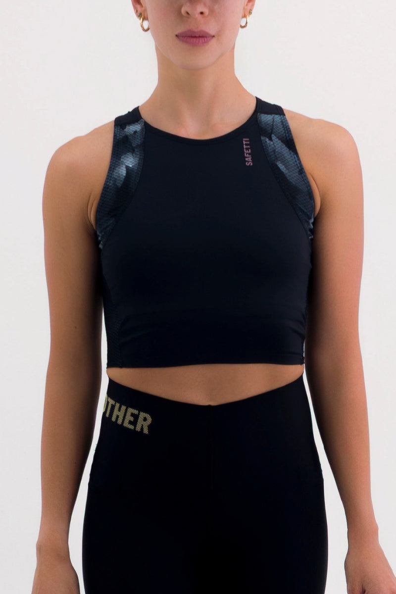 Top Corrida Fem Cropped Pocket Black